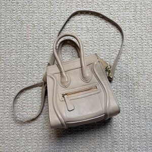 Taupe Leather Crossbody Bag with Top Handles